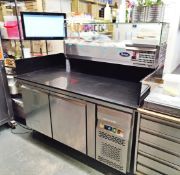 1 x Forcar Two Door Refrigerator With a Black Granite Worksurface and an Atosa Pizza / Salad Topper