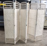 1 x Weave Wicker Folding Divider With 6 Panels in White / Natural - Separator Screen / Room Divider