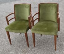 5 x Contemporary Restaurant Chairs Featuring Regent Green Velvet Seats and Dark Wooden Frames -