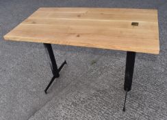 1 x Solid Oak Rectangular Restaurant Dining Table - Natural Rustic Knotty Oak Top With Black Cast