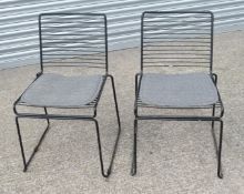 2 x Black Wire Chairs with Removable Grey Seat Cushions - Dimensions: H78 x SH48 x W44 x D48 cms -