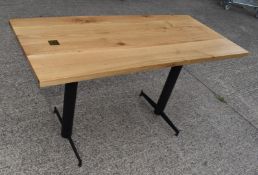1 x Solid Oak Rectangular Restaurant Dining Table - Natural Rustic Knotty Oak Top With Black Cast