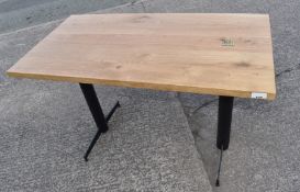 1 x Solid Oak Rectangular Restaurant Dining Table - Natural Rustic Knotty Oak Top With Black Cast