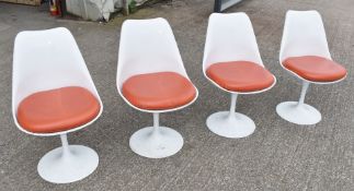 4 x Eero Saarinen Knoll Mid Century Style Tulip Dining Chairs - White Finish with Orange Seat Pads -