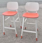 3 x Contemporary Restaurant Bar Stools Featuring a White Finish with Orange Seat Pads and Back Rests