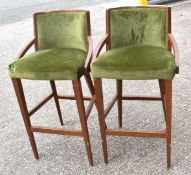 5 x Contemporary Restaurant Bar Stools Featuring Regent Green Velvet Seats and Dark Wooden Frames