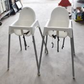 2 x Childrens High Chairs - Easy Clean White Finish With Safety Straps
