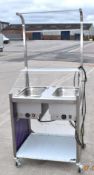1 x Freestanding Baine Marie Food Serving Cart - Features Two Baine Maries with Trays and Protective
