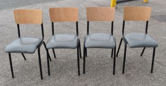 4 x Contemporary Restaurant Dining Chairs Featuring Grey Cusioned Seat Pads, Natural Wooden Back