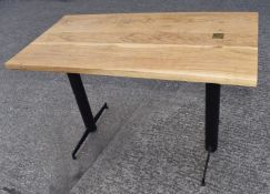 1 x Solid Oak Rectangular Restaurant Dining Table - Natural Rustic Knotty Oak Top With Black Cast