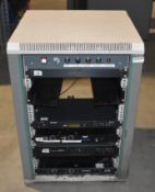 1 x Audio System in Rack Cabinet - Includes QSC RMX850 Power Amplifier, Phonic Max 500 Amp, Phonic