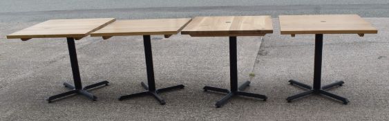 4 x Solid Oak Restaurant Dining Table - Natural Rustic Knotty Oak Top With Black Cast Iron Bases -