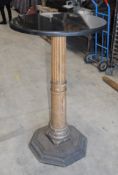 1 x Restaurant Poser Table With a Traditional Carved Wood Base and a Black Polished Stone Round Top