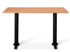 1 x Restaurant Dining Table With Twin Cast Iron Base and Rectangular BIrchwood Finish Top - Size: