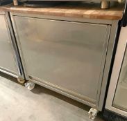 1 x Mobile Stainless Steel Prep Cabinet With Seven Removable Wire Shelves, Sliding Door & Wooden Top
