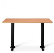1 x Restaurant Dining Table With Twin Cast Iron Base and Rectangular Burchwood Finish Top - Size: