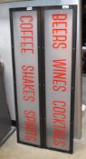 2 x Industrial Restaurant Bar Signs - Dimensions: 138 x 30 cms