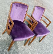 5 x Contemporary Restaurant Chairs Featuring Purple Velvet Seats and Dark Wooden Frames -