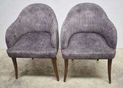 2 x Crushed Velvet Lounge Chairs Featuring Grey Upholstery, Curved Backs and Tapered Legs