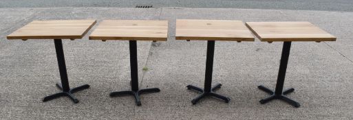 4 x Solid Oak Restaurant Dining Table - Natural Rustic Knotty Oak Top With Black Cast Iron Bases -
