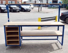 1 x Heavy Duty Workbench Featuring Undershelves, Over Shelves and Dispenser Rail - Dimensions: