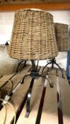 3 x Table Lamps With Wicker Shades - Height 62cm x W38cm Diameter