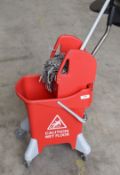 1 x Commercial Mop Bucket on Castors With Wringer and Mop Featuring a Light Weight Aluminium Handle