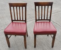 6 x Restaurant Dining Chairs With Dark Stained Wood Finish and Red Leather Seat Pads - Recently