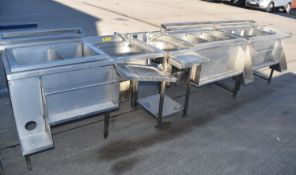 3 x Stainless Steel Backbar Units With Ice Wells, Basins, Mixer Tap, Speed Rails & Blender Stations
