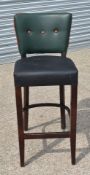 1 x Bar Stool Featuring Green and Black Upholstery, Red Piping, Backrest and Foot Support -