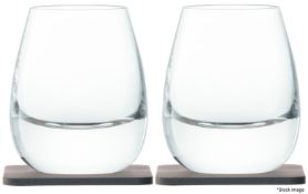 Set of 2 x LSA INTERNATIONAL 'Islay' Mouth-blown Glass Tumblers With Walnut Coasters - RRP £64.95