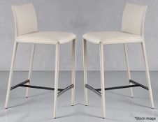 Pair of CATTELAN ITALIA 'Norma' Designer Fully Upholstered Stools in a Light Synthetic Leather