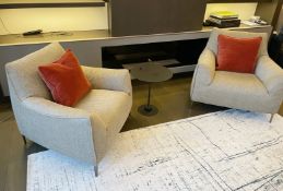 Pair of NATUZZI Luxury Armchairs Generously Upholstered in a Premium Woven Beige Fabric