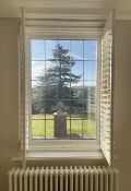 1 x Hardwood Timber Double Glazed Window Frames fitted with Shutter Blinds, In White - Ref: PAN107