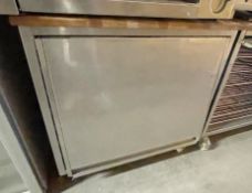 1 x Mobile Stainless Steel Prep Cabinet With Seven Removable Wire Shelves, Sliding Door & Wooden Top