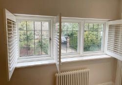 1 x Hardwood Timber Double Glazed Leaded 3-Pane Window Frame fitted with Shutter Blinds