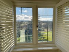 1 x Hardwood Timber Double Glazed Leaded 2-Pane Window Frame Fitted with Shutter Blinds