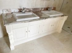 1 x Bespoke Marble-topped Solid Wood Double Vanity Unit with 2 x Villeroy & Boch Basins + Taps