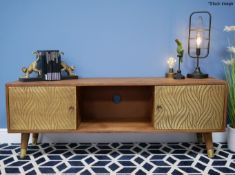 1 x DUTCH IMPORTS Embossed Leaves Brass Fronted Wooden 2-Door TV Media Cabinet Sideboard Unit -