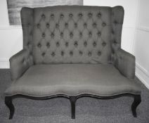 1 x Designer Brand Buttoned Upholstered High-back Loveseat Armchair in a Light Grey Premium Fabric