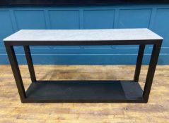 1 x Designer White Marble Topped Console Table, in Black - Recently Removed from a Luxury Furniture
