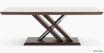 1 x VALUE MARK Rectangular Glass Topped Dining Table + 6 x Wooden Dining Chairs - Luxury Furniture