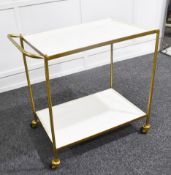 1 x Retro 1960s-style Solid Brass Drink & Dessert Trolley Bar Cart on Castors - Recently Removed