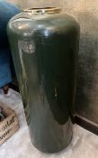 1 x Tall Floorstanding Ceramic Enameled Vase in Dark Green with Gold Rim