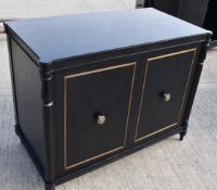 1 x Opulent 2-Door French Period-Style Handcrafted Solid Wood Cabinet in Black, with Brass Inlaid