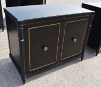 1 x Opulent 2-Door French Period-Style Handcrafted Solid Wood Cabinet in Black, with Brass Inlaid