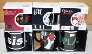 6 x Assorted Rock n Roll Themed Band Drinking Mugs - Includes Green Day, Oasis, Coldplay, Bowie
