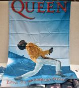 3 x Queen Freddie Mercury Textile Fabric Poster Flags - Size: 104 x 70 cms - Three Different