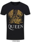 1 x QUEEN Official Merchandise Gold Crest Logo Short Sleeve Men's T-Shirt by Drama Fuelled and Regal