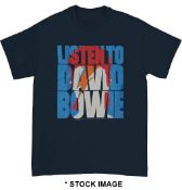 1 x DAVID BOWIE Official Merchandise LISTEN TO DAVID BOWIE Multicolour Logo Short Sleeve Men's T-